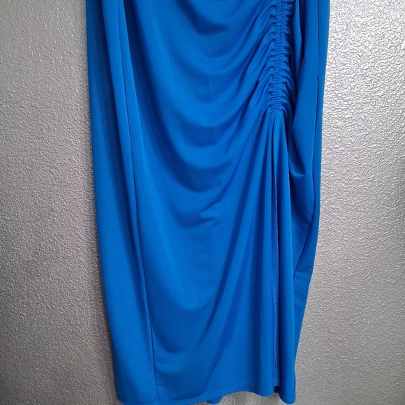 NWT INC International Concept Bright Blue Midi Skirt With Ruching Detail Size XL - Picture 3 of 8